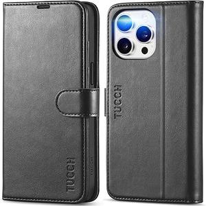 TUCCH Case Wallet for iPhone 15 Pro Max, RFID Blocking 4 Card Holder Kickstand Shockproof TPU Inner Case, PU Leather Magnetic Flip Folio Cover, Black
