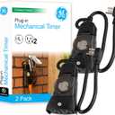 GE 24-Hour Heavy-Duty tdr Mechanical er, 2 Grounded Outlet er, Programmable Daily Cycle, 30-Minute Interval tdr er, Weather Resistant, tdr Light er, Black, 2 Pack, 46224