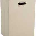 Amazon Basics Rectangular Foldable Laundry Basket Hamper, Beige/Brown, 14" x 14" x 23"