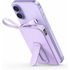 Magnetic Portable Charger, for Magsafe Battery Pack with Stand, 10000mAh Wireless Power Bank Fast Charging with Built in Cable(USB C), Powerbank for iPhone17/16/15/14/13/12 Travel & Daily, Purple