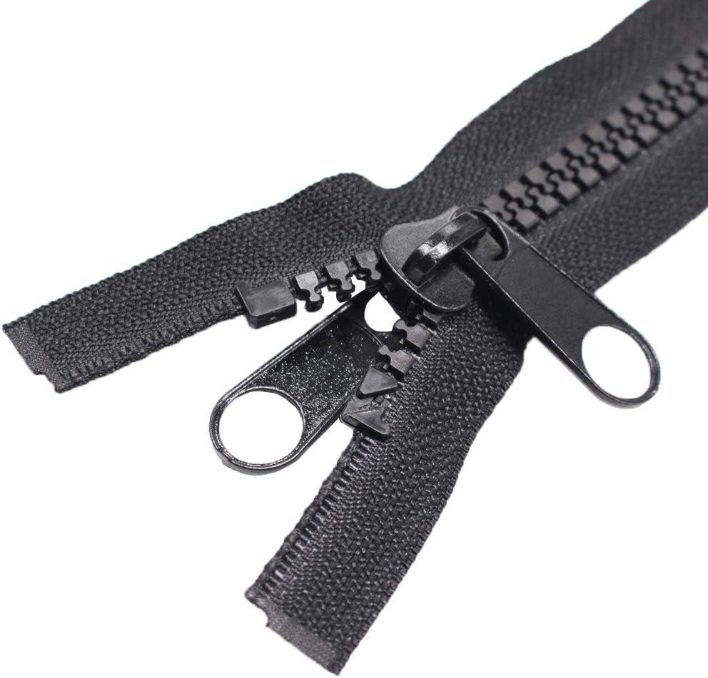 MebuZip 2PCS #10 40 Inch Heavy Duty Separating Plastic Zippers with Double Pull Tab Zipper Sliders Zippers for Sleeping Bag, Boat, Canvas, Cover, Trampoline, Dog Bed, Tent (Black)
