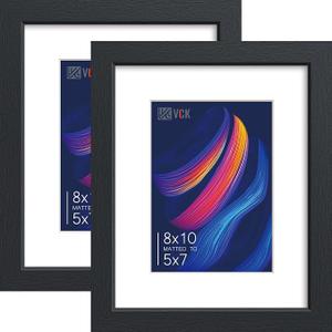 8x10 Picture Frame 2 Pack, Black Wood, 5x7 Mat, Glass, for Photo Print
Tempered Glass, Acid-Free Mat, Vertical or Horizontal Tabletop and Wall Display, for Gallery Wall, Home and Office