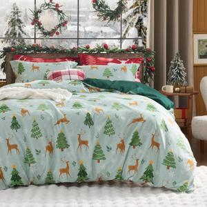 Bedsure Christmas Duvet Cover Twin - Holiday Bedding Collection with Christmas Tree and Reindeer Pattern, Includes 1 Duvet Cover and 1 Pillow Sham (Twin, Christmas Tree and Reindeer) (Twin (68" x 90"))