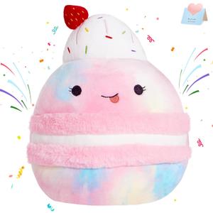12" Macaron Plush Pillow Stuffed Animals Original Plushie Cupcake Pink Ice Cream Squishy for Kids Boys Girls