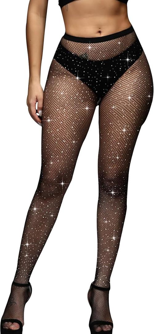 Sparkly Rhinestone Stockings for Women, Glitter Fishnets Tights Pantyhose for Dance Concert