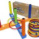 Ring Toss Game for Kids, Indoor & Outdoor Game for Family and Adults with 5 Poles, 2 Bases and 16 Rings in 4 Colors, Soft Foam Toy for Kids Backyard Ring Toss Fun (BLUE & ORANGE)