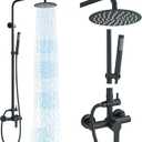 Shower System Matte Black Outdoor Shower Fixtures with 8" Rain Shower Head Handheld Sprayer Single Handle 304 Stainless Steel Wall Mounted Shower Shower Faucet Combo for Bathroom or Backyard