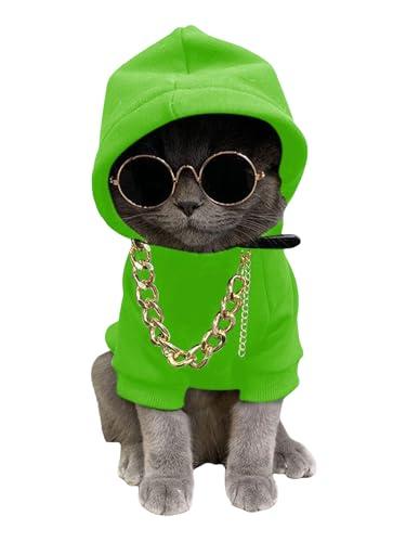QWINEE 3Pcs Dog Hoodie Cat Apparel Dog Custume Set with Necklace and Sunglasses Pet Clothes for Puppy Small Medium Dogs Cats Green Small