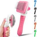PWOD Dog & Cat Brush, Self Cleaning Slicker Brush for Pets, Upgraded Dog Brush for Shedding Massaging and Grooming, Removes Loose Undercoat & Portable Comb for Long Short Haired Dogs(Pink)