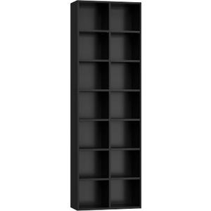 FOTOSOK Black Bookshelf 7-Tier Narrow Bookshelf Tall DVD CD Media Shelf, 19.6 inches x 9.3 inches x 70.9 inches