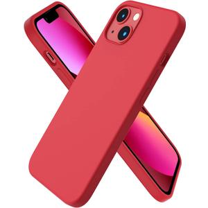 ORNARTO Compatible with iPhone 13 Case 6.1, Slim Liquid Silicone 3 Layers Full Covered Soft Gel Rubber Phone Case Protective Cover 6.1 Inch-Red