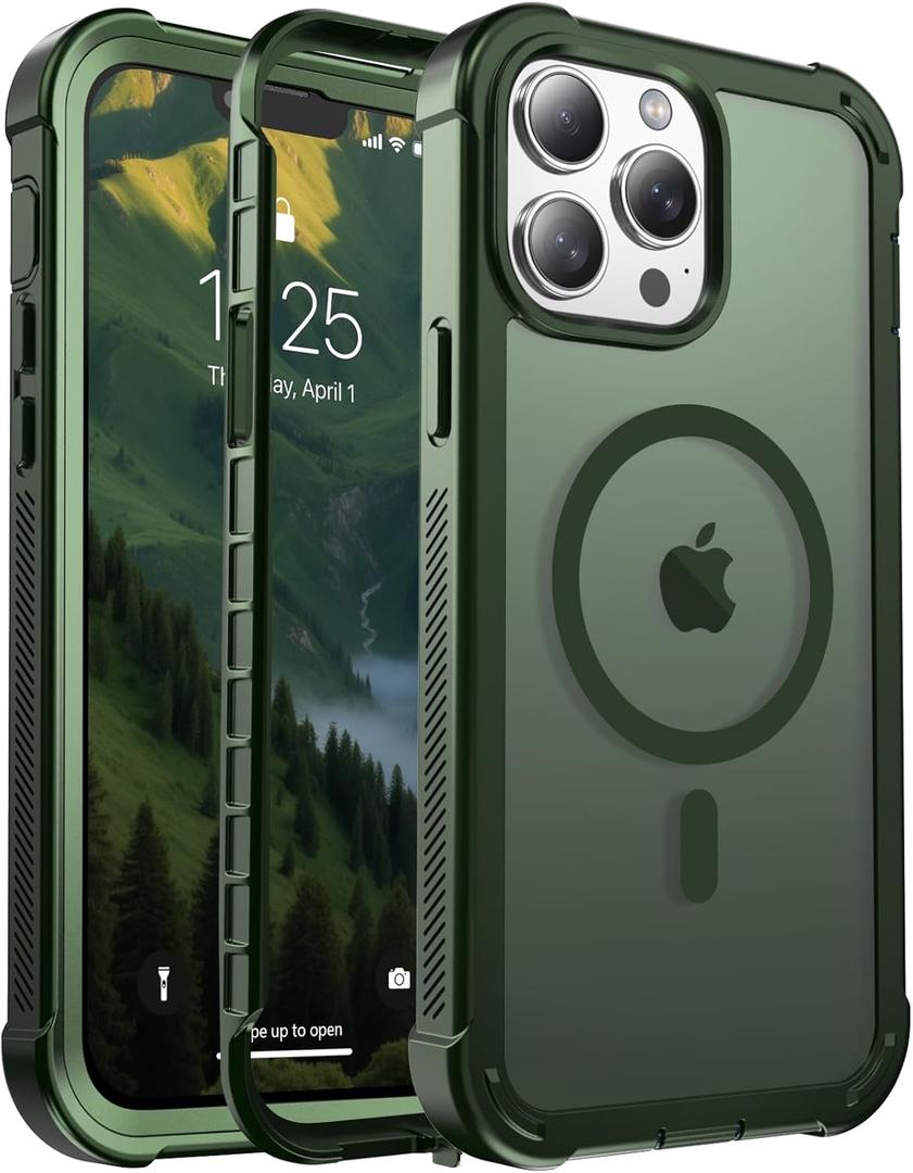 jaroco Magnetic for iPhone 13 Pro Max Case, [Compatible with MagSafe][Military Grade Drop Protection][Heavy Duty Protection][Non-Slip][Shockproof] 2-Layer Durable Bumper Phone Case 6.7''-Army Green
