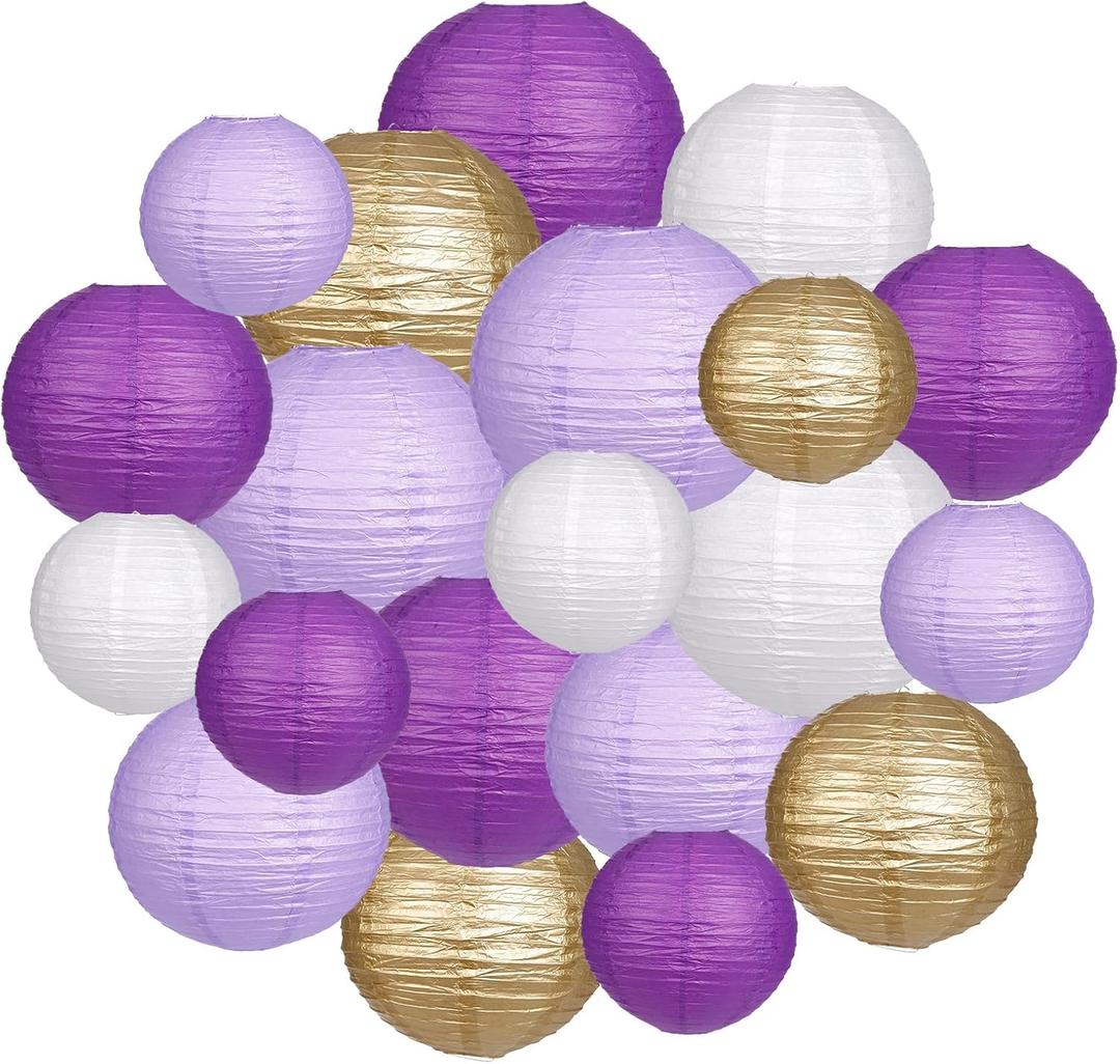 Paper Lanterns Party Decorations, Hanging Round Chinese Lanterns for Graduation Bachelorette Purple Birthday Decorations Pack of 20 Purple Gold