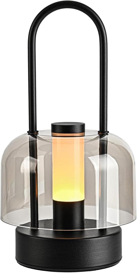 Cordless Black Table Lamp, Portable LED Desk Lamps, 1800mAh Battery Operated, 3 Color Stepless Dimming Up,for Bedroom Outdoor Camping KTV Bar Office Kitchen Night Light, Rechargeable
