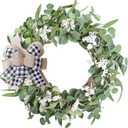 Artificial Eucalyptus Wreath for Front Door|20" Green Leaf Wreath for Window Home Porch Farmhouse Patio and Garden Indoor Outdoor Decor with Bow for Spring Summer Fall Winter