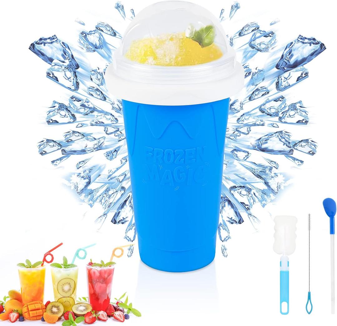 Slushie Maker Cup - Quick Frozen Magic Cup, Portable Double Layers Cool Slushee Maker For MilkShake, Juice, Ice Cream Make & More, Super Fun and Cool Stuff Gift For Kids, Friends & Family - Blue