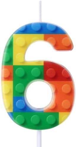Rossesay Building Block Number 0-9 Birthday Cake Candle Numeral Birthday Sparkler Candles for Building Block Cake Topper for Party Decorations Supplies(Number 6)