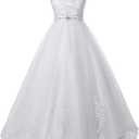 Magicdress White First Communion Baptism Dresses for Girls Lace Princess Flower Girls Gown, Size 10