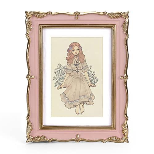 PHAREGE Vintage Picture Frame 5x7 Pink Gold, 5 by 7 Ornate Decorative Antique Frame with Mat for 4x6 Photo, Fancy Matted Frame for Desktop or Wall, Horizontal or Vertical