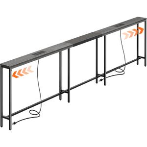 Huuger Narrow Sofa Table with 2 Power Outlets, 110.2-133.8 Inch Adjustable Length, Behind the Couch Table with USB-C Port, Long Entryway Console Table, Anti-tip Kit, for Living Room, Gray, 110.2"-133.8"W x 29.5H”
