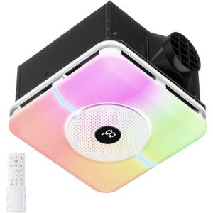VallisCo Bathroom Exhaust Fan with Light, 260 CFM Bath Fan with Remote, 4 Color Temperatures & 7 Color RGB Night Light, 110V Ceiling Mount Ventilation Fan with 4 Inch Duct, 11.6"x11.6" Cutout, Multifunctional