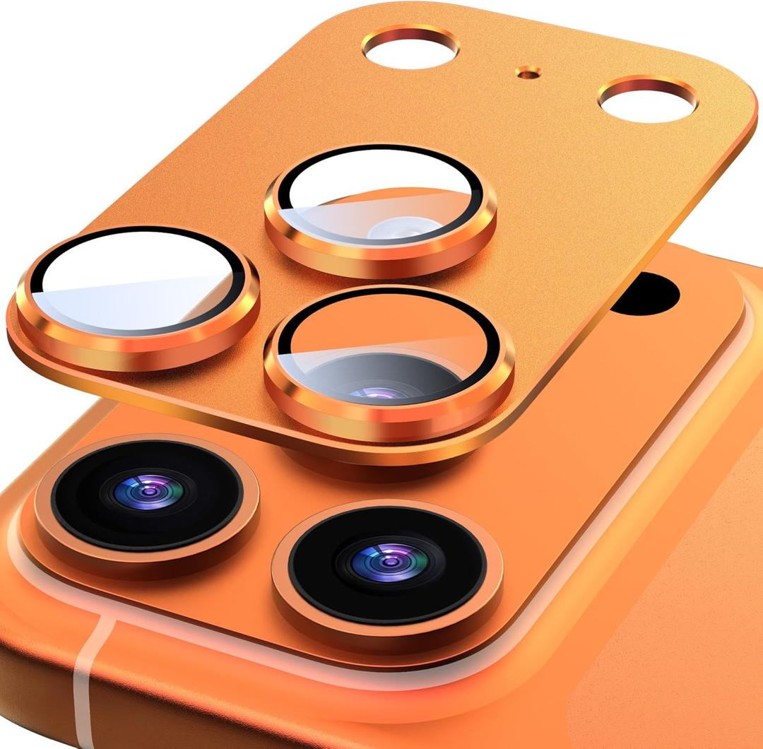 Suoman for iPhone 17 Pro Max Camera Lens Protector, [All-in-one Frosted] [Strong-Adhesion] Metal Frame Tempered Glass Camera Lens Cover-Orange