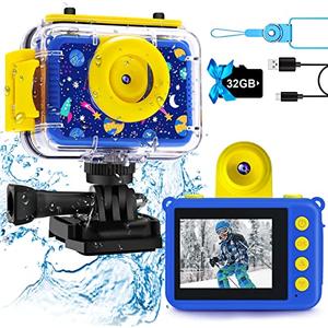 Pool Toy & Kids Underwater Camera 99FT Waterproof Kid Action Camera 1080P Video&20MP Photo with Flip Lens, Includes 32GB Card for Diving Swimming Beach Snorkeling.Birthday Gift for Boys - GKTZ