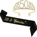 50th Birthday Sash and Crown for Women,50th Birthday Decorations,50 & Fabulous Birthday Gifts,Birthday 50th Woman Party Decorations