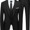 WULFUL Mens Slim Fit Suit One Button 3-Piece Blazer Dress Business Wedding Party Jacket Vest & Pant (X-Small, Black)