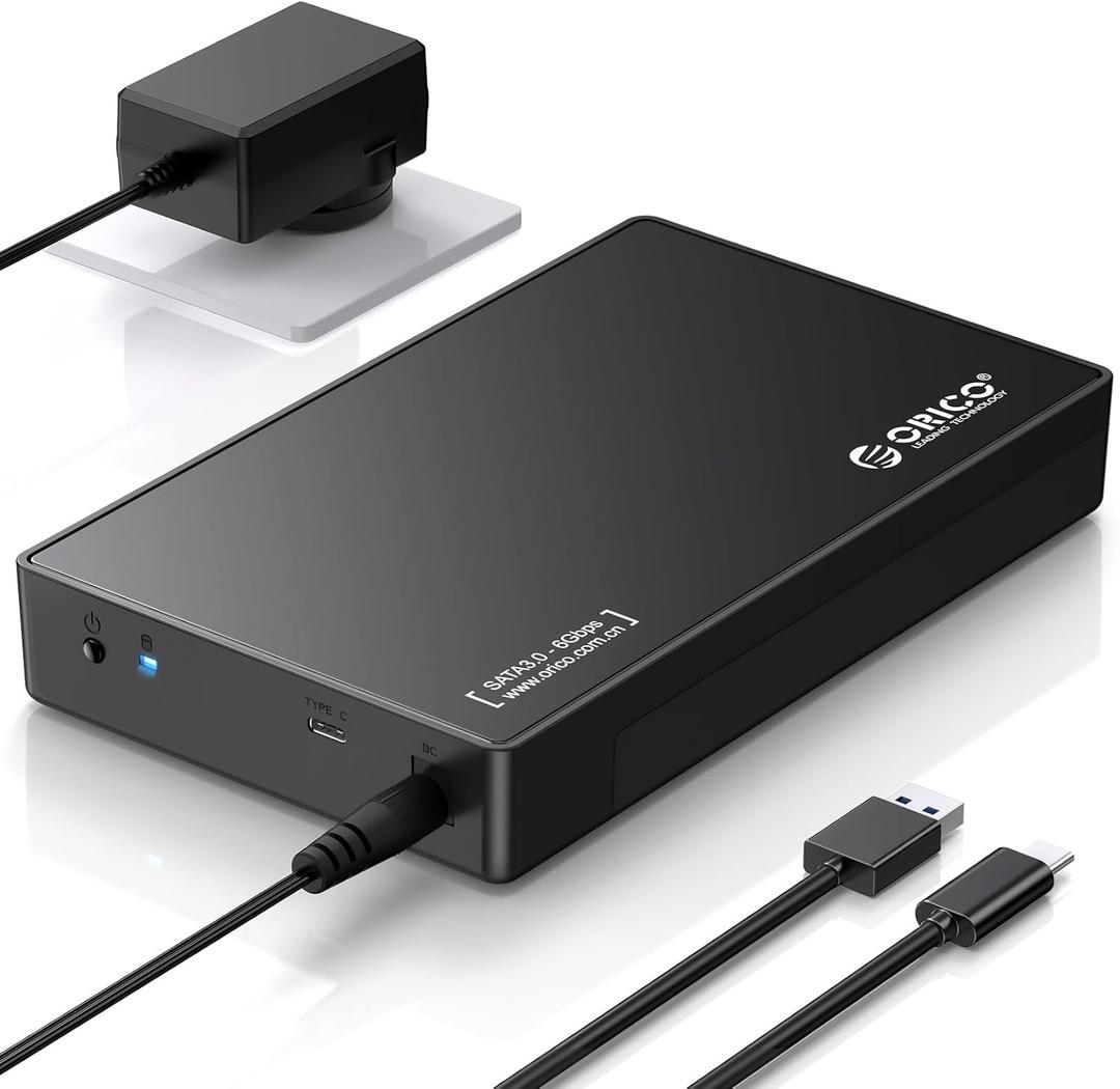 ORICO 3.5" External Hard Drive Enclosure SATA III to USB3.1 Type C for HDD Tool-Free Installation Supports UASP and 20TB Drives - Black