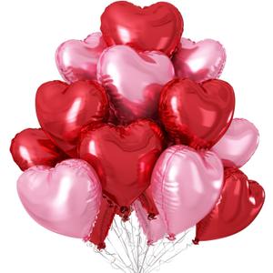 Pink Red Heart Balloons,12Pcs 18 Inch Light Pink Foil Love Heart Shaped Balloons for Valentines Day Birthday Wedding Engagement Anniversary Party Graduation Baby Shower Decorations