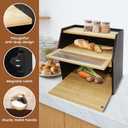 Upgraded read Box for Kitchen Countertop, Double Layer Bread Storage Container, Wooden Bread Storage Bin, Bread Boxes for Kitchen Counter Corner, Cabinet, Pantry, Cupboard (Black)
