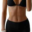 MakeMeChic Women's Bikini with Shorts Boyshort Bikini Set Halter Triangle Tie Backless Y2K Swimsuit Small
