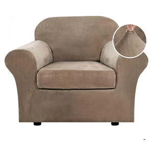 H.VERSAILTEX Rich Velvet Stretch 2 Piece Cover Chair Slipcover Sofa Cover Furniture Protector Couch Soft with Elastic Bottom Chair Couch Cover with Arms Width Up to 49 Inch(Chair,Camel)