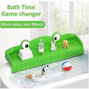 LmliveSKT Mom-Designed 35" Bathtub Splash Guard Baby Bath Organizer with Toy Storage & Leakproof Barrier (10 Suction Cups, Toy Tray) (Green)