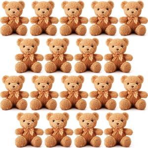 HyDren 18 Pcs Bear Stuffed Animals Bulk 12 Inch Soft Plush Bears Doll with Bows Small Stuffed Toy for Girl Boy Baby Shower Christmas Valentine Birthday Decor Gift Party Favors (Light Brown)