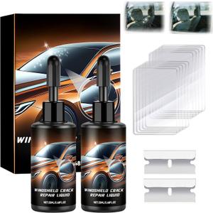 Windshield Crack Repair Kit for Chips and Cracks, 2026 New Glass Repair Liquid Glue, Quick Glass Repair Liquid, Auto Windshield Chip Glass Repair Tools Repair Kit for All Crack Types(2pcs)