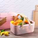 Sadnyy 4 Pcs Plastic Mesh Garden Harvest Basket Storage Basket with Wooden Handle Multi Functional Mesh Bin for Kitchen Cabinet Picnic Fruit Vegetable Gathering Organizer(Large,Pink)