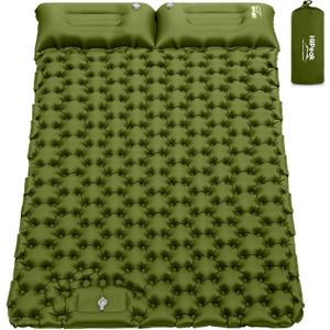 HiiPeak Double Sleeping Pad - Self Inflating 3" Extra-Thick for 2 Person with Pillow Built-in Foot Pump Inflatable Sleeping Mat for Backpacking, Hiking, Traveling, Tent, Portable Camping Mat (Green)