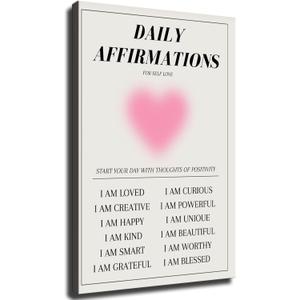 Daily Affirmations for Women Wall Art,Positive Quotes Wall Decor,Inspirational Canvas Framed Wall Art Ready to Hang for Home Office Wall Decor