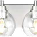 Bathroom Light Fixtures, 6 Light Brushed Nickel Vanity Light, 38 Inch Modern Wall Sconces with Globe Clear Glass Shade, Vanity Lighting Fixtures Over Mirror, VL195-BN-6