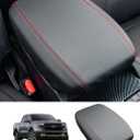 Center Console Cover for 2024 2025 2026 Ford Ranger Accessories Armrest Cover Truck Premium Leather Anti-Scratch Middle Console Arm Rest Lid Seat Cover Protector(Red Line)