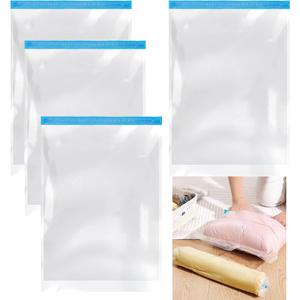 4PCS Travel Compression Bags, Roll-Up Space Saver Vacuum Storage Bags, 50x35cm/19.6x13.7 Vacuum Bags for Luggage Backpack Suitcase Packing Organizers