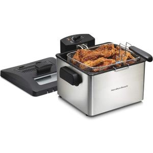 Hamilton Beach 35042 Professional Style Electric Deep Fryer, Frying Basket with Hooks, 1800 Watts, 5 Liter, Stainless Steel (21 Cups / 5 Liters Oil Capacity)