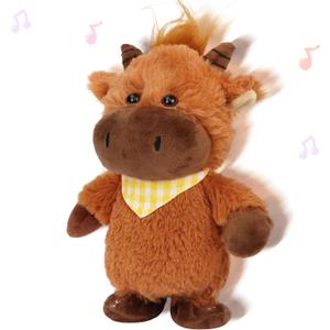 Hopearl Talking Highland Cow with Yellow Bib Repeats What You Say Walking Electric Interactive Animated Toy Speaking Plush Buddy Gifts for Toddlers, Brown, 9''