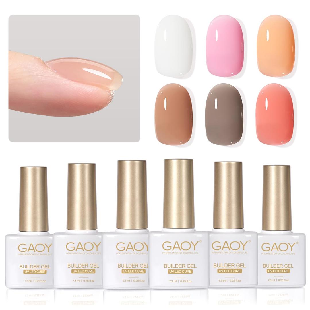 GAOY 6 Colors Builder Gel Set for Nails, Milky White Pink Nude Jelly Nail Strengthener, Soak Off Extension Hard Gel, Vivid Nude 6pcs Vivid Nude