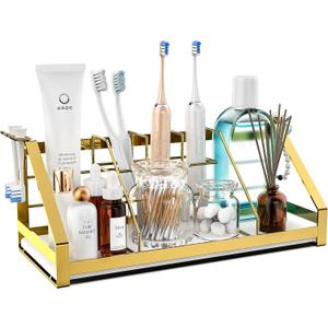 Toothbrush Holders Bathroom Counter Organizer and Storage with Removable Electric Toothbrush Head Holder and Divider, Bathroom Organizer with Diatomite Drying Stone Mat for Vanity, Kitchen, Dresser