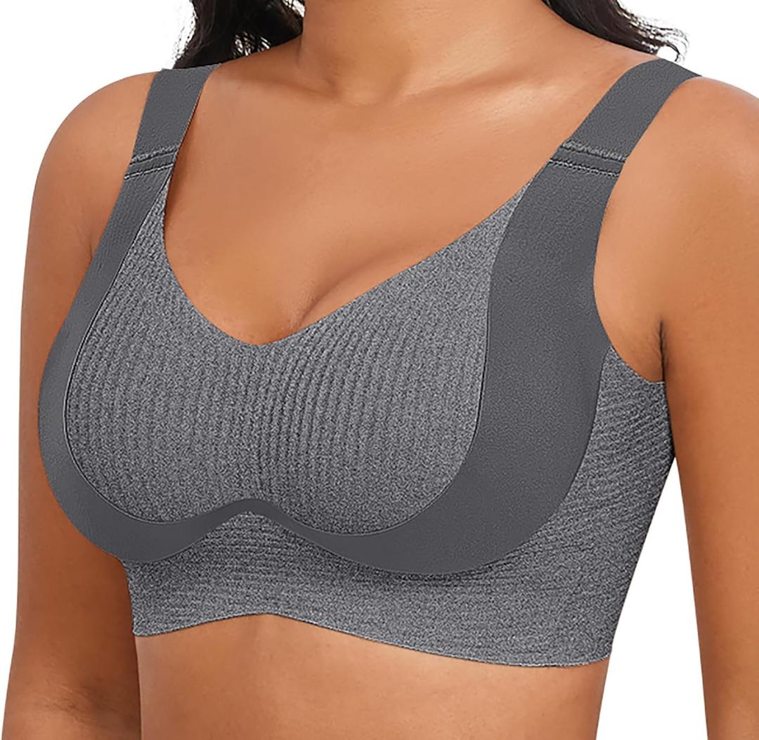 Xcutting Womens Seamless Wireless Supportive Bras Push Up Comfort Soft No Underwire Full Coverage T-Shirt Bra Plus Size (4X-Large, A01-vg Black)