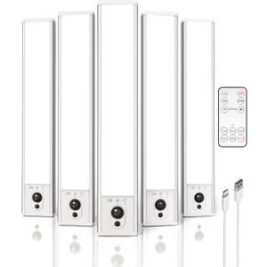 EZVALO 5-Pack Under Cabinet Lighting, 2400mAh Motion Sensor Light, LED Closet Lights Wireless, 6500K Dimmable, Timer, Magnetic, with Remote Control for Kitchen, Closet, Stair (Cool White)