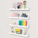 4-Pack Nursery Book Shelves, White Floating Shelves for Wall, Scalloped Shelves Small Kids Bookshelf and Toy Storage for Toddler Bedroom Bathroom Decor (15.5 inch)